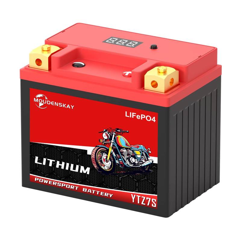 MOUDENSKAY Lithium Motorrad Batterie 12V Lithium Powersports Batterie mit BMS und Anzeige 12.8V 4Ah 350CCA YTZ7S-BS LiFePO4 Motorrad Batterie Starterbatterien für Motorräder,ATV,UTV etc von MOUDENSKAY