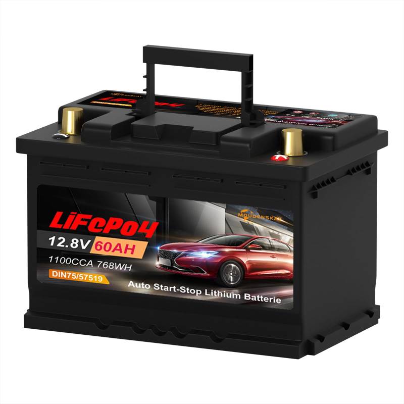 MOUDENSKAY lifepo4 Auto Starterbatterie 12V Autobatterie 60Ah CCA1100 Wiederaufladbare Auto Starter Lithium Batterie mit BMS Schutz,Anwendbare DIN75/57519/57217/AGM-H6-70/57069/20-72-L/R GROUP48 von MOUDENSKAY