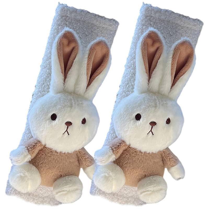 2-teiliges Sicherheitsgurtpolster für Kinder, weich und bequem, süßes Cartoon-Hasen-Sicherheitsgurtpolster, flauschige Sicherheitsgurtbezüge für den Winter, Plüsch, für Kinderwagen von MOUNTTU