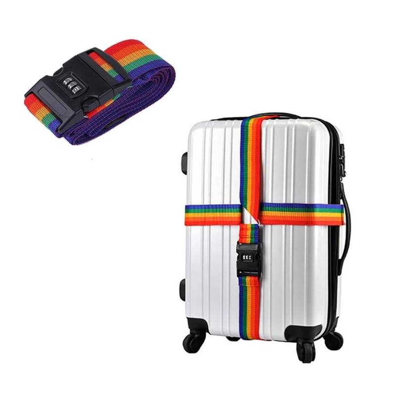 Cipher Lock Gepäckgurte, verstellbar, Reisekoffer-Schnalle, Gepäckgurt, Reisezubehör, Koffer, Verpackung, Sicherheitsgurte (Regenbogengurt) von MOVDARL