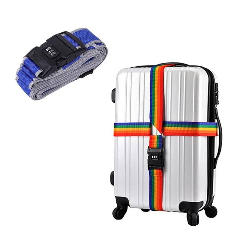 Cipher Lock Gepäckgurte, verstellbar, Reisekoffer-Schnalle, Gepäckgurt, Reisezubehör, Koffer, Verpackung, Sicherheitsgurte (grau-blauer Riemen) von MOVDARL