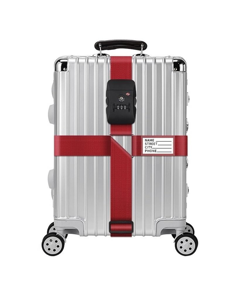 Reisegepäckgurt mit TSA-Zahlenschloss, Namenskarte, verstellbarer Koffer-Verpackungsgürtel, Auslandsbindungsriemen (rot) von MOVDARL