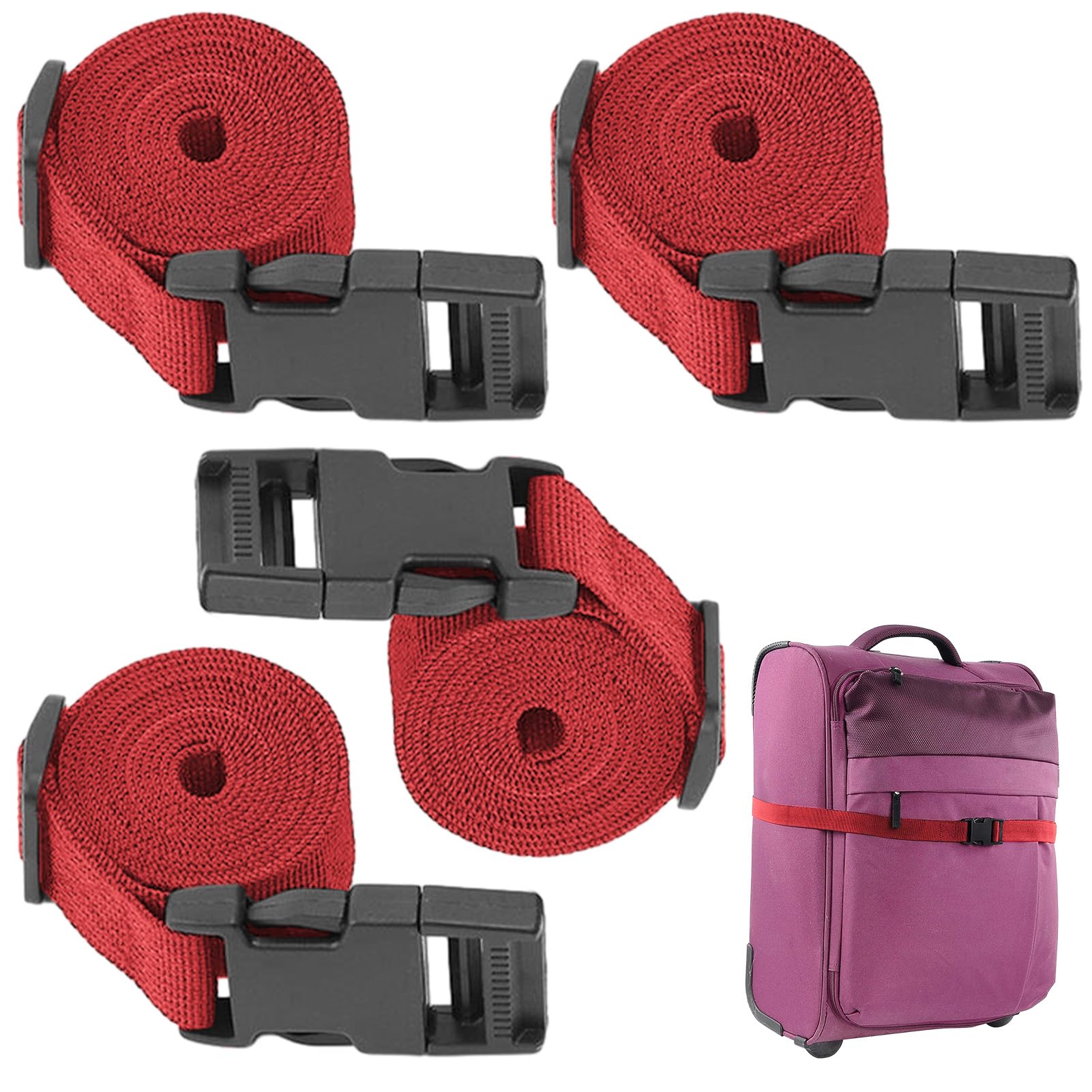 Gepäckgurt, 4 nützliche Gurte, robust für Outdoor-Sportarten, Wandern, Kompression des Schlafsacks, Gepäck, Bündelung, mit Schnellverschluss-Schnalle (Rot) von MOVKZACV