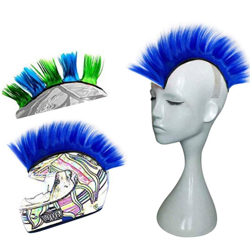 MOVKZACV Helm-Mohawk-Perücke, Selbstklebend für Motorradhelm, Synthetisch, Blau von MOVKZACV