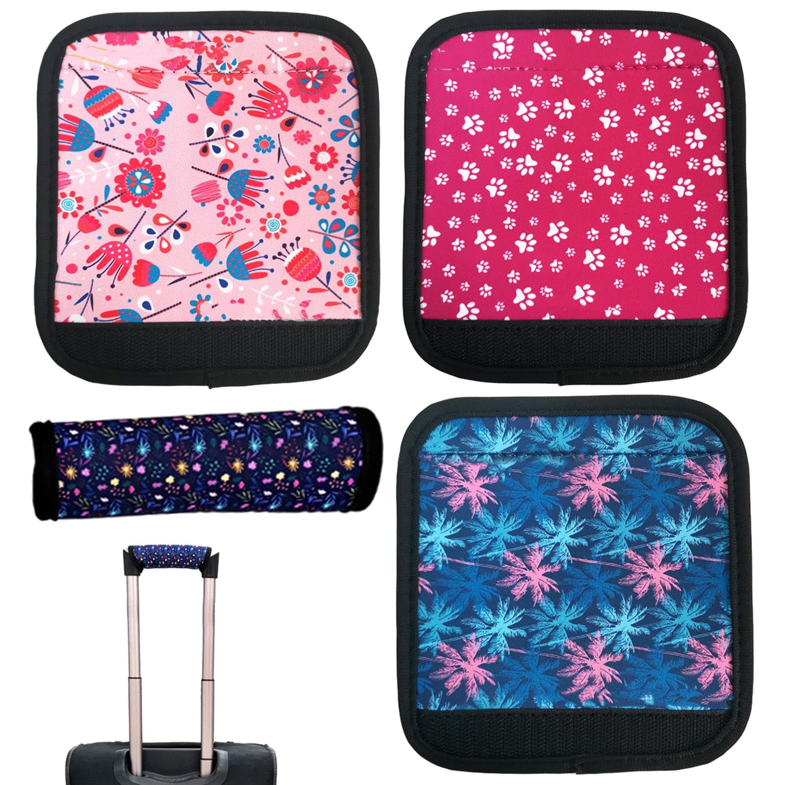 MOVKZACV Neoprenhülle für Gepäckgriff, angenehm weich, mehrfarbiges Zubehör für Tasche/Koffer, 4 Stück, Reisekoffer Griff Etikettenabdeckung von MOVKZACV