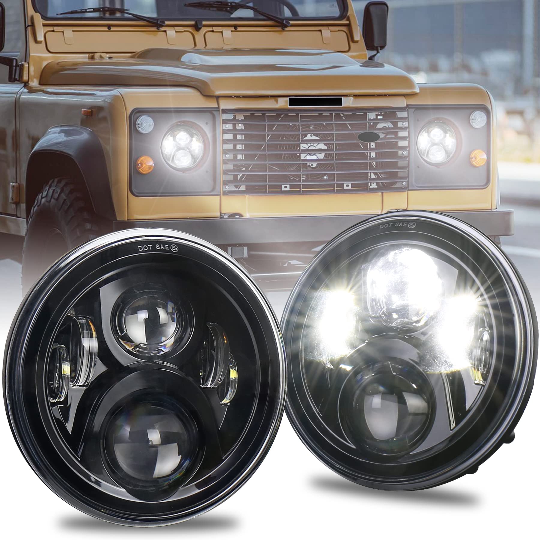 MOVOTOR 7 Zoll LED Scheinwerfer mit Weiß 7200ML Fernlicht Abblendlicht Fahrscheinwerfer Tagfahrlichter Bernsteinfarbenes Blinklicht kompatibel Defender Jeep Wrangler Hummer MOVOTOR 7 Zoll LED Scheinwerfer mit Weiß 7200ML Fernlicht Abblendlicht Fahrscheinwerfer Tagfahrlichter Bernsteinfarbenes Blinklicht kompatibel Defender Jeep Wrangler Hummer von MOVOTOR
