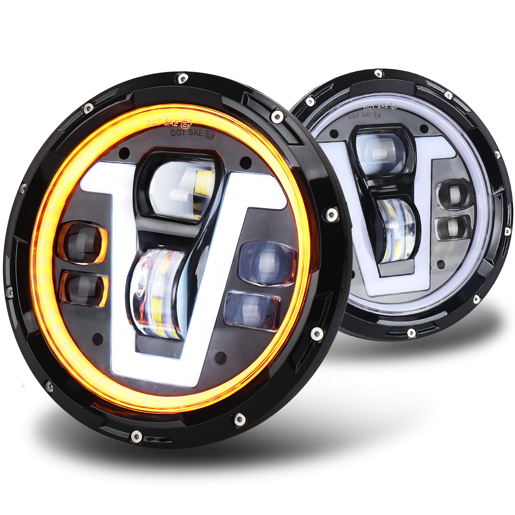 MOVOTOR TÜV-geprüfter 17,8 cm LED-Scheinwerfer mit bernsteinfarbenem Blinker, V-Typ, weiß, DRL, Hi Lo-Strahl, kompatibel mit Defender 90 110 Jeep Wrangler JK TJ CJ Hummer H1 H2 MOVOTOR TÜV-geprüfter 17,8 cm LED-Scheinwerfer mit bernsteinfarbenem Blinker, V-Typ, weiß, DRL, Hi Lo-Strahl, kompatibel mit Defender 90 110 Jeep Wrangler JK TJ CJ Hummer H1 H2 von MOVOTOR