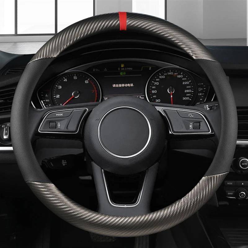 Schön Carbon Fiber + PU Leder Auto Lenkrad Abdeckung Für Audi A4 B9 A4L Typ 8W 2016~2023 Auto Zubehör (Color : TitaniumO Shape) von MObyat