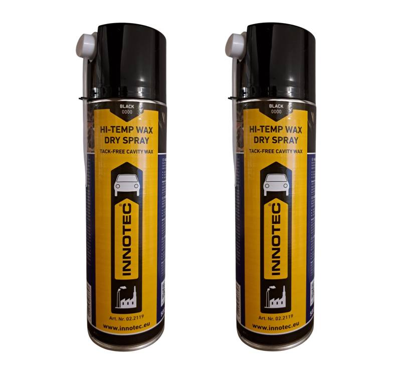 2 Stück Innotec Hi-Temp Wax Spray Unterboden und Hohlraumschutz Fettspray Schwarz - Next Level Konservierung für Automotive & Industrie - Keine Anhaftung von Schmutz und Staub - 500ml Spraydose von MP Produkt