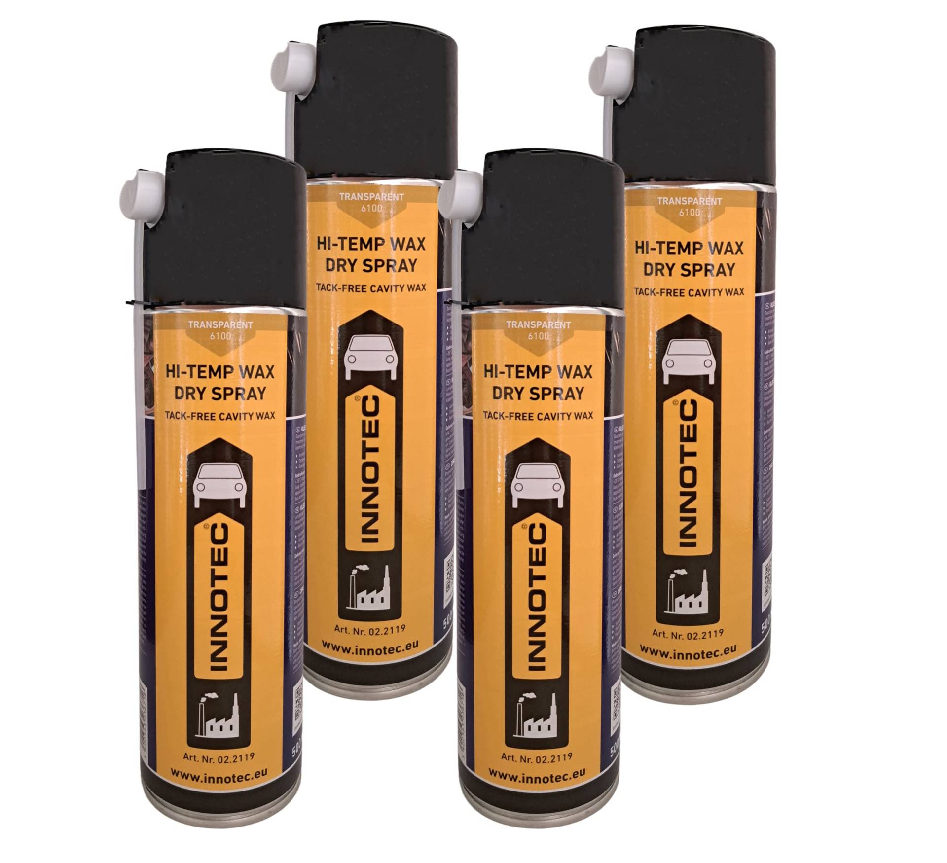 4 Stück Innotec Hi-Temp Wax Spray Unterboden und Hohlraumschutz Fettspray Transparent - Next Level Konservierung für Automotive & Industrie - Keine Anhaftung von Schmutz und Staub - 500ml Spraydose von MP Produkt