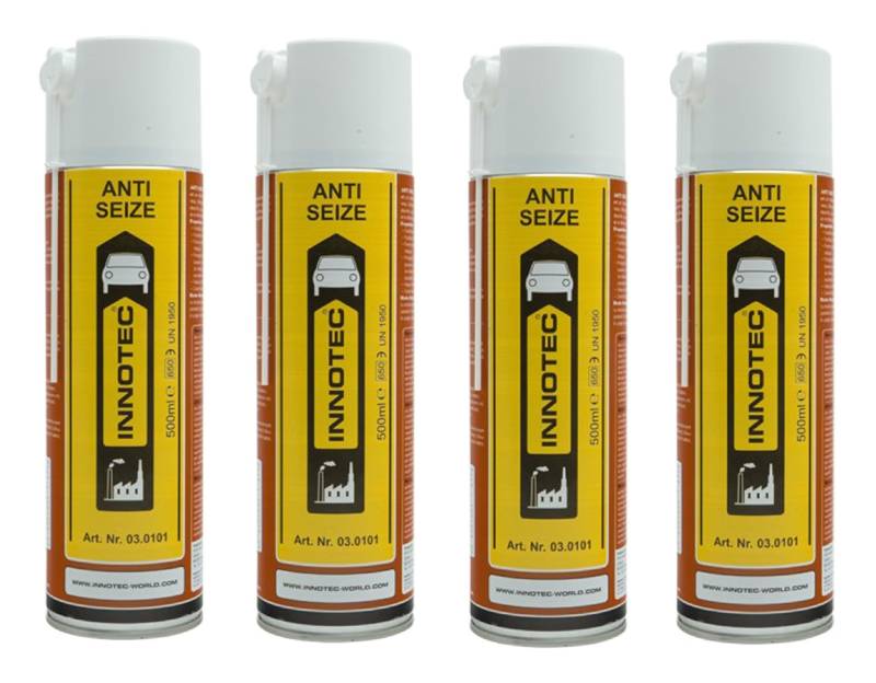 4 Stück Innotec Kupferspray Anti Seize - Kupfer Schmiermittel vereinfacht die Demontage - hochdruckstabiles Trennmittel, verhindert Festrosten - hitzebeständig - Haftschmierstoff schützt vor Korrosion von MP Produkt