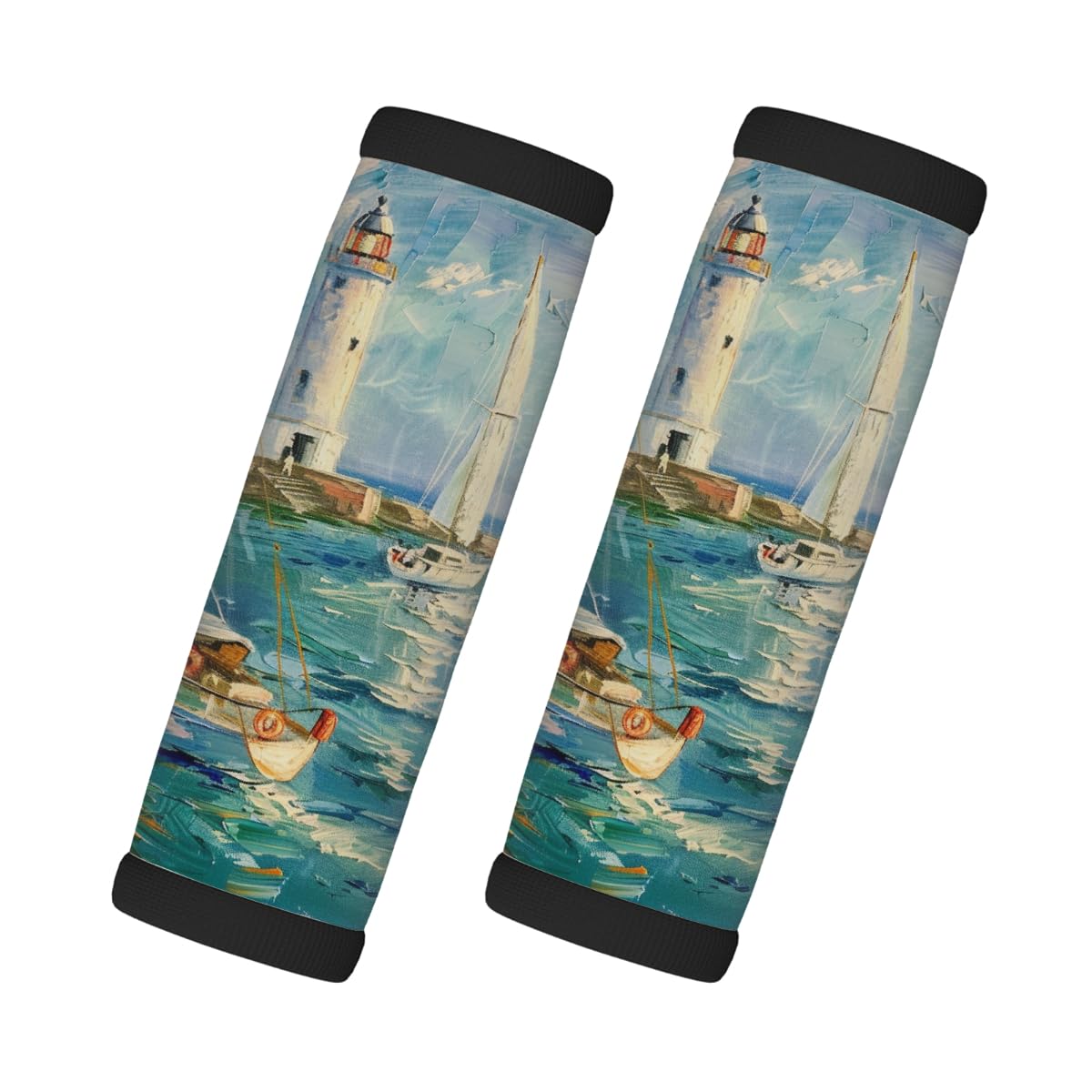 Neopren-Gepäckgriffwickel, Ölgemälde, Leuchtturm, Boot, Gepäck-Identifikation, Zubehör für Koffer, Auto, Tasche, Griffhandschuhe, 2 Stück Neopren-Gepäckgriffwickel, Ölgemälde, Leuchtturm, Boot, Gepäck-Identifikation, Zubehör für Koffer, Auto, Tasche, Griffhandschuhe, 2 Stück von MPTPTM