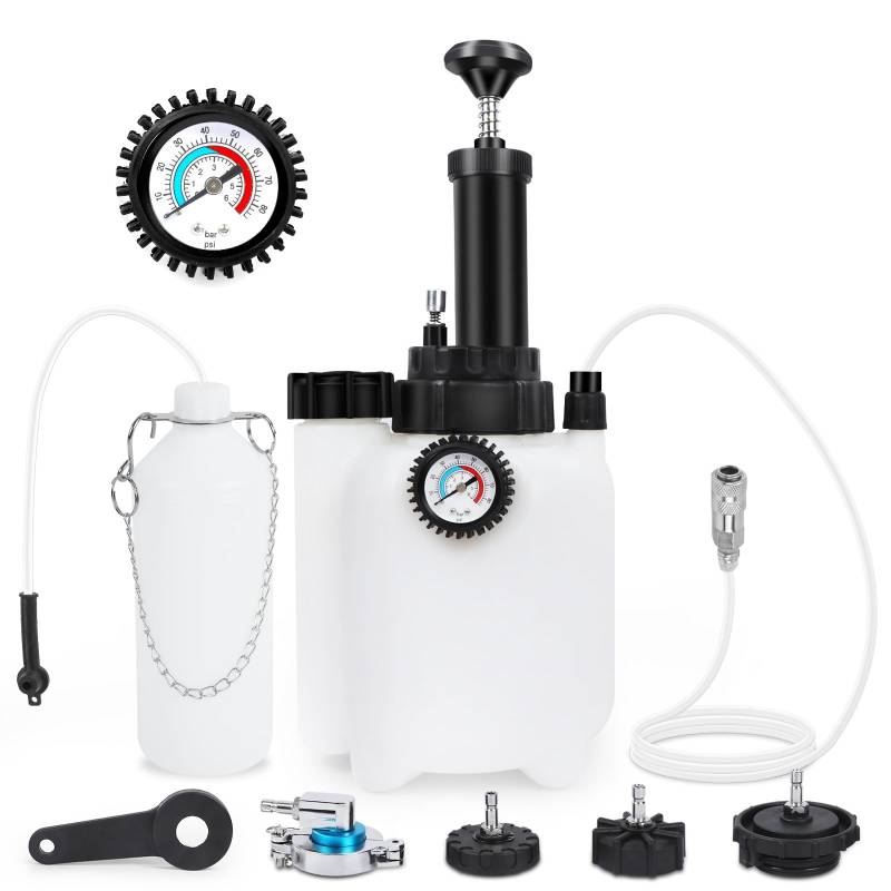 MRCARTOOL 3LAuto Bremsenentlüfter Bremsenentlüftungsflüssigkeitspumpe Bremsflüssigkeitswechselgerät mit 1L Bremsenentlüftungsflasche und 4 Hauptzylinderadaptern E20 Adapter (3L) von MRCARTOOL