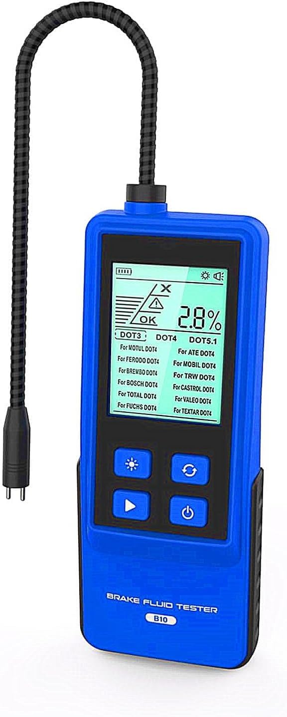 MR CARTOOL Bremsflüssigkeitstester KFZ Bremsflüssigkeitsprüfer Auto Digitale Bremsflüssigkeit Messgerät für Bremsflüssigkeiten DOT3 DOT4 DOT5.1 mit 2.8" LCD Bildschirm und Empfindlicher Sonde von MR CARTOOL