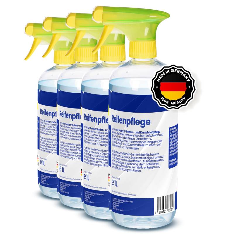MR. PERFECT® 4x1L Reifenglanz - Auto Kunststoffpflege & Gummipflege für Außen - Schwarz - Reifenpflege für Reifenglanz - Autoreifen Pflege und Reifen Reiniger - Reifenschwarz Auto von MR. PERFECT