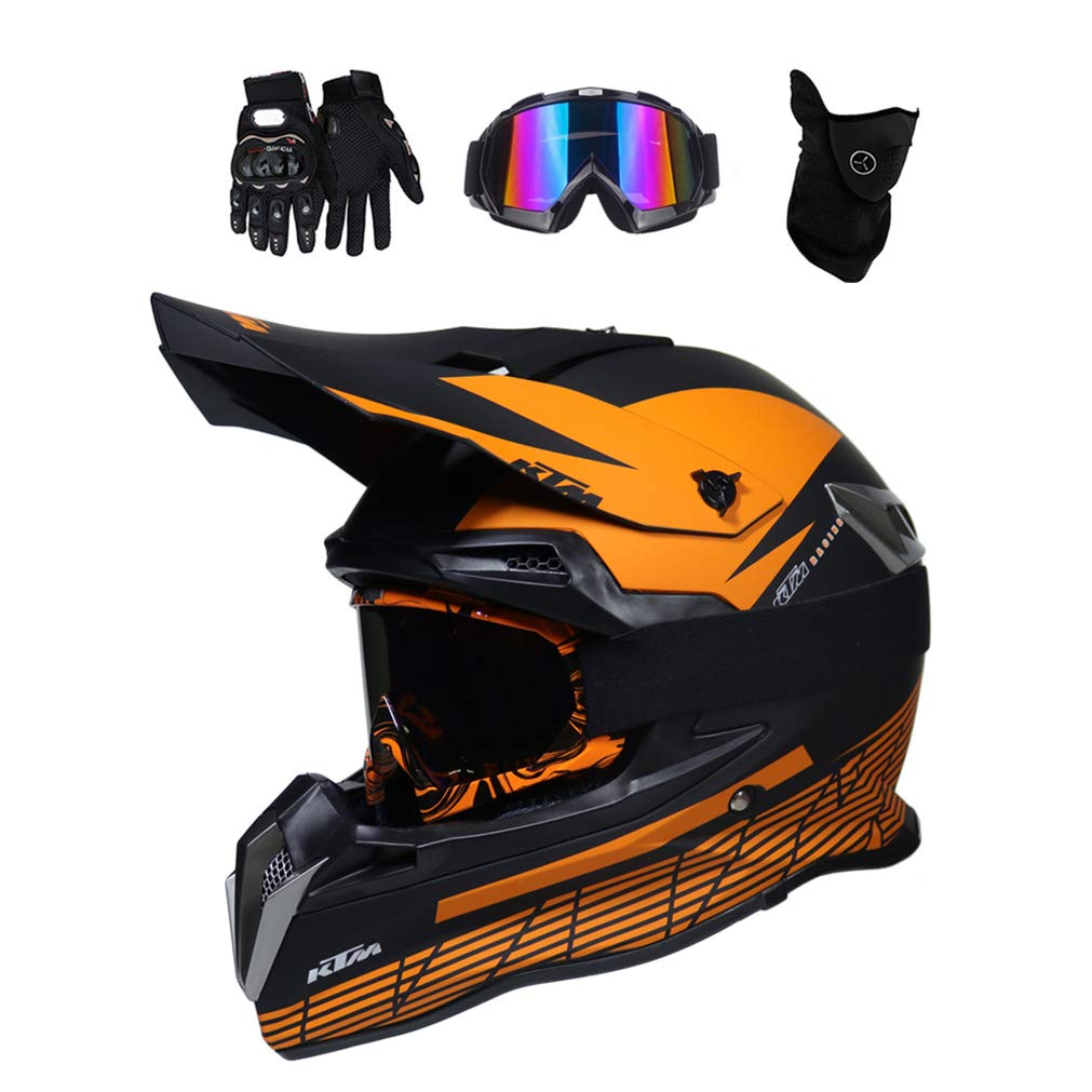 MRDEAR Motocross-Helm Set - Orange Schwarz - Motorrad Cross Helm mit Brille Handschuhe Maske, Fullface MTB Helm Adult Schutzhelm Motorradhelm Sicherheit Schutz (L) von MRDEAR