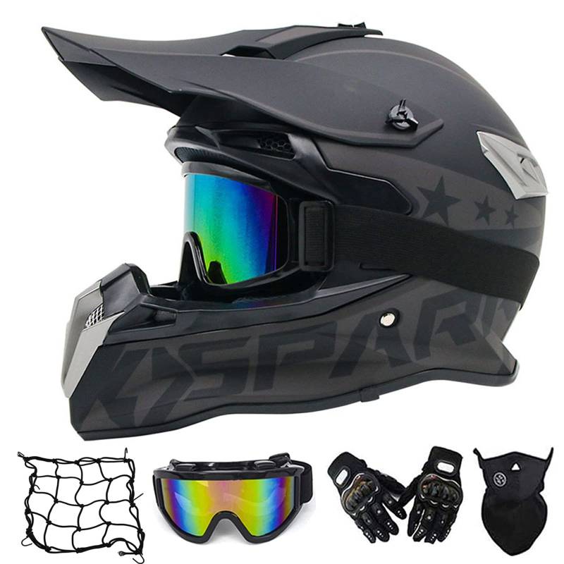 MRDEER Motorrad Crosshelm mit Brille (4 Stück/ Schwarz / Großer Visieröffnung) Motocross Helm Fullface MTB Helm Cross Helm Motorradhelm für Fahrrad Downhill Enduro Bike BMX Off Road ATV,XL von MRDEAR