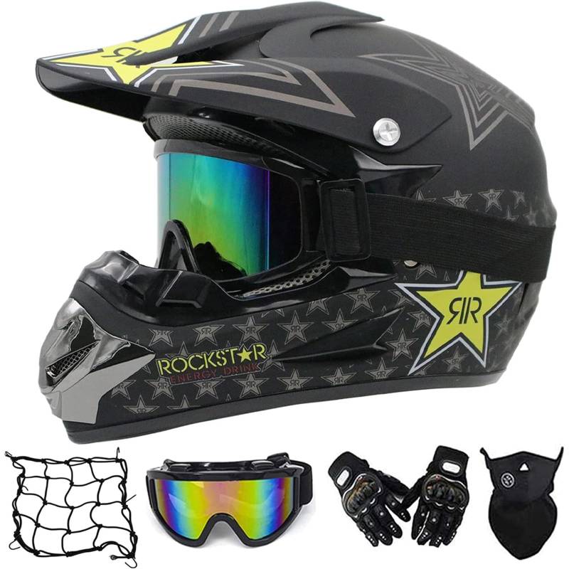 MRDEER Motocross Helm, Adult Off Road Helm mit Handschuhe Maske Brille, Unisex Motorradhelm Cross Helme Schutzhelm ATV Helm für Männer Damen Sicherheit Schutz, 5 Stile Verfügbar,C,L von MRDEER