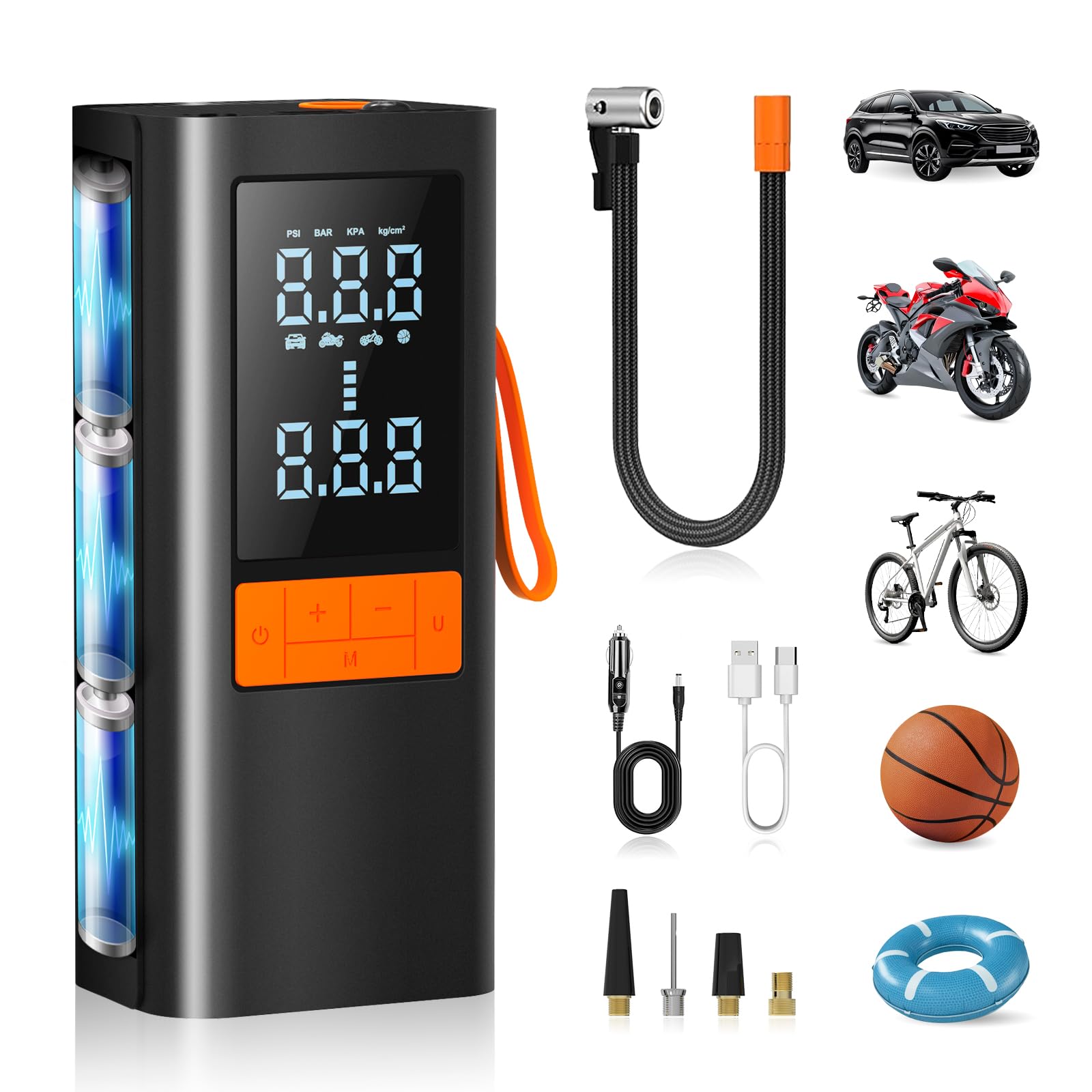 MRSCOZ Elektrische Luftpumpe LED Beleuchtung mit und PowerbankKabelloser Tragbare Akku mit Autostop, 150PSI Akku Luftpumpe für Auto Fahrrad Motorrad Bälle MRSCOZ Elektrische Luftpumpe LED Beleuchtung mit und PowerbankKabelloser Tragbare Akku mit Autostop, 150PSI Akku Luftpumpe für Auto Fahrrad Motorrad Bälle von MRSCOZ
