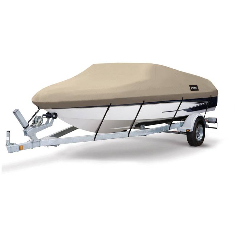 MSC Strapazierfähige 600D Marinequalität Polyester Canvas Anhängerbar Wasserdicht Bootsabdeckung passend für V-Hull, Tri-Hull, Runabout Bootsabdeckung (Modell D – Länge: 43,8 m – 48,8 m, Beige) von MSC