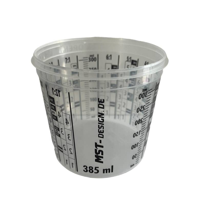 200 x Lackmischbecher 385 ml (0,385 L) I Mischbehälter I Messbecher Mischbecher von MST-Design I Anmischen von Farbe und Lack I Becher mit Skala I Lackieren Lack Lackierzubehör von MST-DESIGN