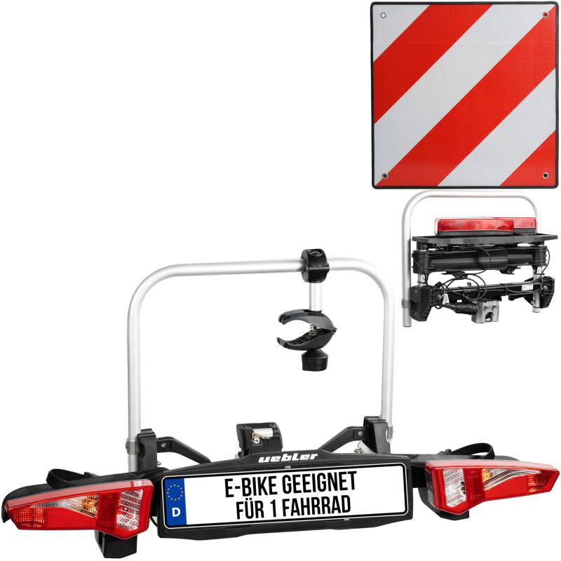 Uebler Fahrradträger F14 für 1 Fahrrad Auto Kupplungsträger faltbar E-Bike MTB inklusive reflektierende Warntafel 50x50cm + 4 Spanngummis von MSZweirad