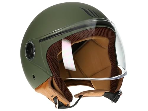 MT Helmets MT Helm Street Solid matt grün Größe M | Helder Vizier | Jethelme | Ratsche | Kunststoff | geeignet für Mofa, Moped, Motorrad, Roller von MT Helmets