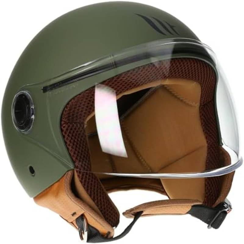 MT Helmets MT Helm Street Solid matt grün Größe S | Helder Vizier | Jethelme | Ratsche | Kunststoff | geeignet für Mofa, Moped, Motorrad, Roller von MT Helmets