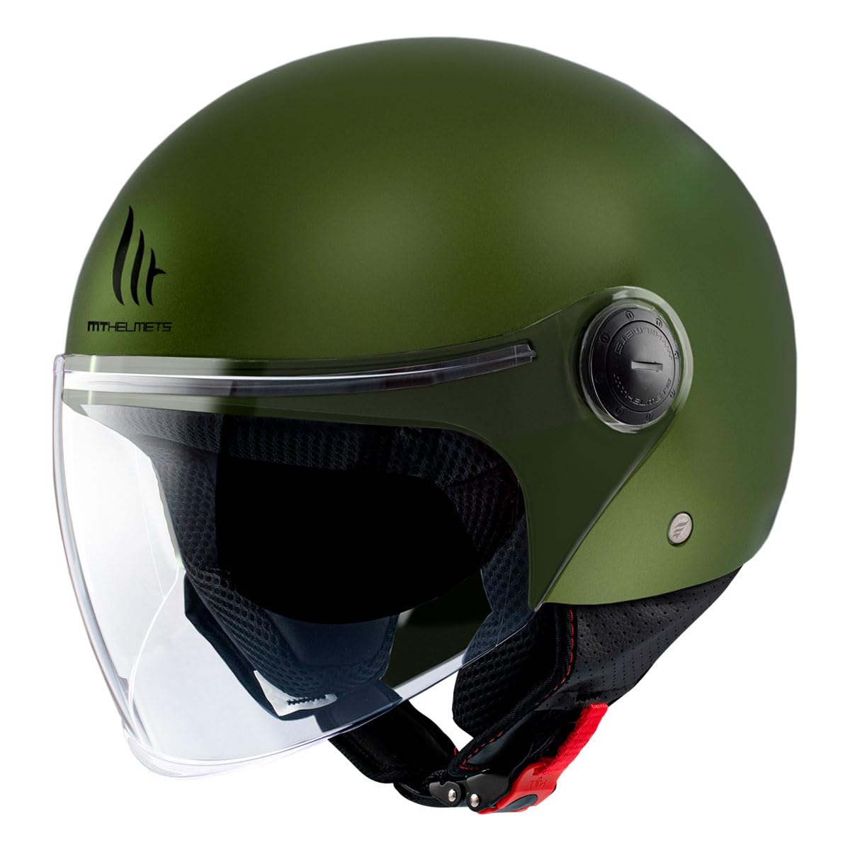 MT Helmets MT Helm Street Solid matt grün Größe XS | Klares Visier | Jethelme | Ratsche | Kunststoff | geeignet für Mofa, Moped, Motorrad, Roller von MT HELMETS