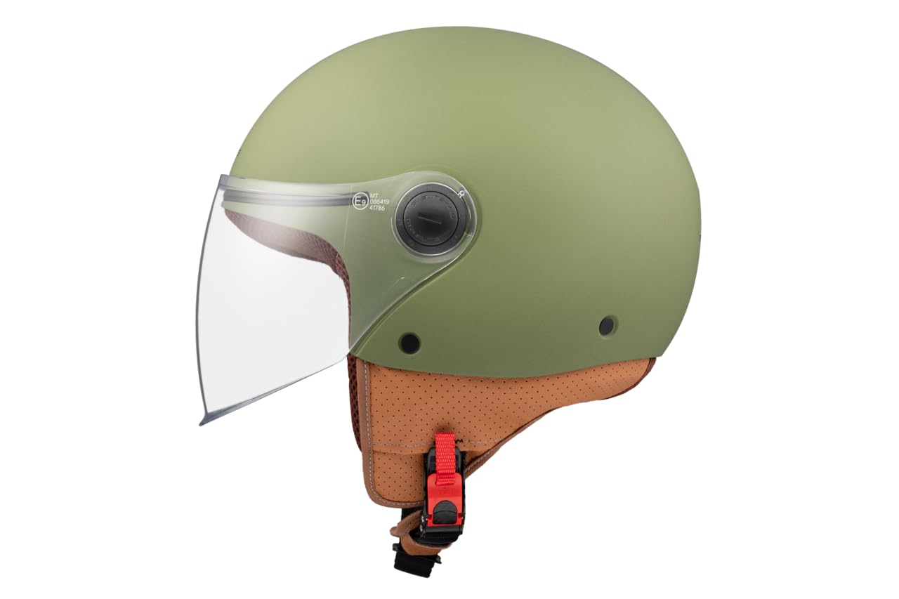 MT Helmets MT Helm Street Solid matt grün Größe XS | Klares Visier | Jethelme | Ratsche | Kunststoff | geeignet für Mofa, Moped, Motorrad, Roller von MT HELMETS