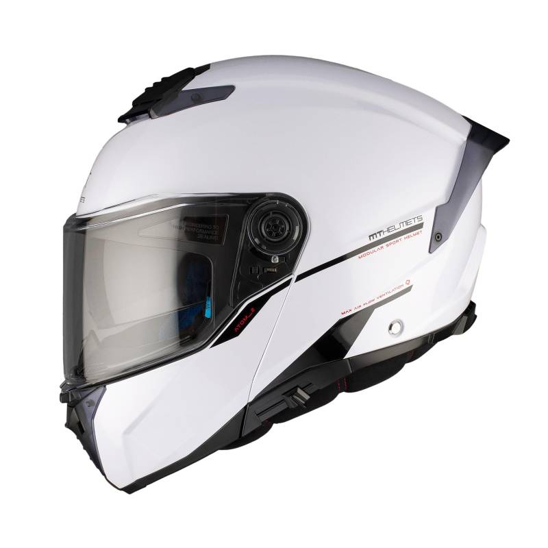 MT Helmets MT Systemhelm Atom II glänzend weiß Größe M | | Helmen | Druckknopf | Kunststoff | geeignet für Moped, Maxi-Roller, Motorrad, Mofa, Schaltmoped, vierfach, Roller von MT Helmets
