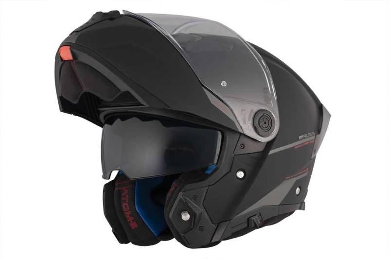 MT Helmets MT Systemhelm Atom Matt schwarz Größe M | | Helmen | Quick Release ratelsluiting | Kunststoff | geeignet für Mofa, Moped, Motorrad, Roller von MT Helmets