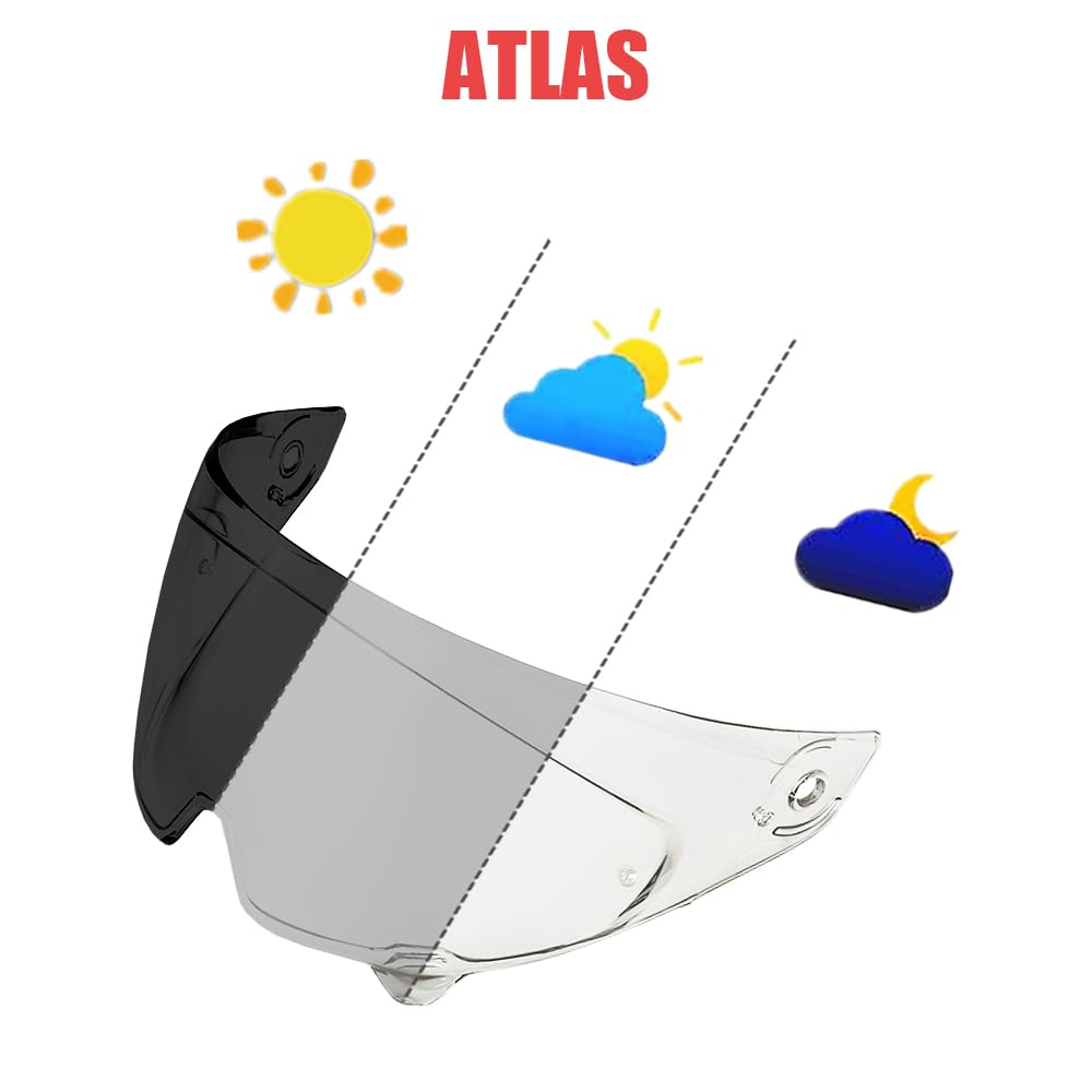 MTDVZR Helmvisier für Atlas 3.0/4.0, UV-Schutz kratzfest winddicht Helm-Gesichtsschutz kompatibel mit Atlas 3，Atlas 4 (Photochrom Transparent/Tiefschwarz) von MTDVZR