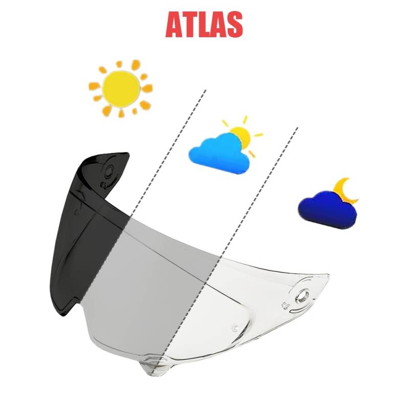 MTDVZR Helmvisier für Atlas 3.0/4.0, UV-Schutz kratzfest winddicht Helm-Gesichtsschutz kompatibel mit Atlas 3，Atlas 4 (Photochrom Transparent/Tiefschwarz) von MTDVZR
