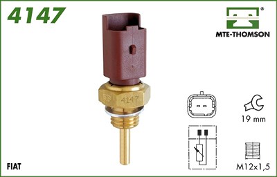 Mte-thomson Sensor, Kühlmitteltemperatur [Hersteller-Nr. 4147] für Abarth, Alfa Romeo, Fiat, Ford, Jeep, Lancia, Opel von MTE-THOMSON