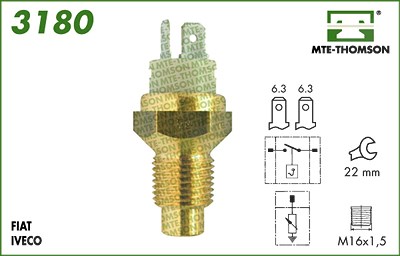 Mte-thomson Sensor, Kühlmitteltemperatur [Hersteller-Nr. 3180] für Citroën, Fiat, Iveco, Peugeot von MTE-THOMSON
