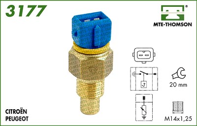 Mte-thomson Sensor, Kühlmitteltemperatur [Hersteller-Nr. 3177] für Citroën, Fiat, Lancia, Peugeot von MTE-THOMSON