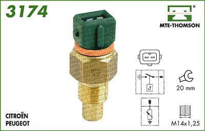 Mte-thomson Sensor, Kühlmitteltemperatur [Hersteller-Nr. 3174] für Citroën, Fiat, Peugeot, Suzuki von MTE-THOMSON