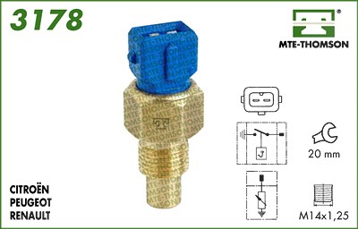Mte-thomson Sensor, Kühlmitteltemperatur [Hersteller-Nr. 3178.122] für Citroën, Fiat, Peugeot, Renault von MTE-THOMSON