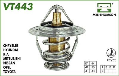 Mte-thomson Thermostat, Kühlmittel [Hersteller-Nr. VT443.82] für Chrysler, Hyundai, Kia, Mitsubishi, Nissan, Opel, Toyota von MTE-THOMSON