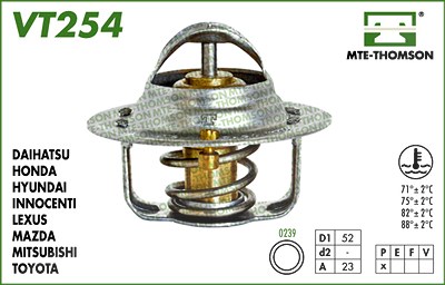 Mte-thomson Thermostat, Kühlmittel [Hersteller-Nr. VT254.82] für Daihatsu, Honda, Hyundai, Kia, Mazda, Mitsubishi, Suzuki, Toyota von MTE-THOMSON