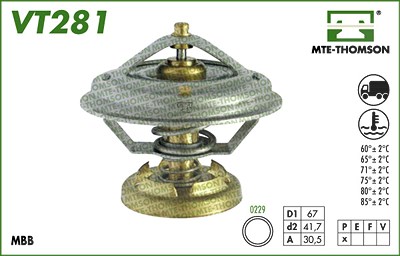 Mte-thomson Thermostat, Kühlmittel [Hersteller-Nr. VT281.85] für Gm Korea, Mercedes-Benz von MTE-THOMSON
