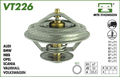 Mte-thomson Thermostat mit Dichtung [Hersteller-Nr. VT226.87] für Audi, Skoda, VW von MTE-THOMSON