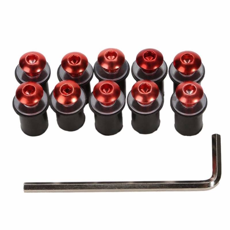 10 St. Alu Windschild Schrauben mit Gummi passend für Ducati Panigale 1299 2015- rot von MTP-Racing