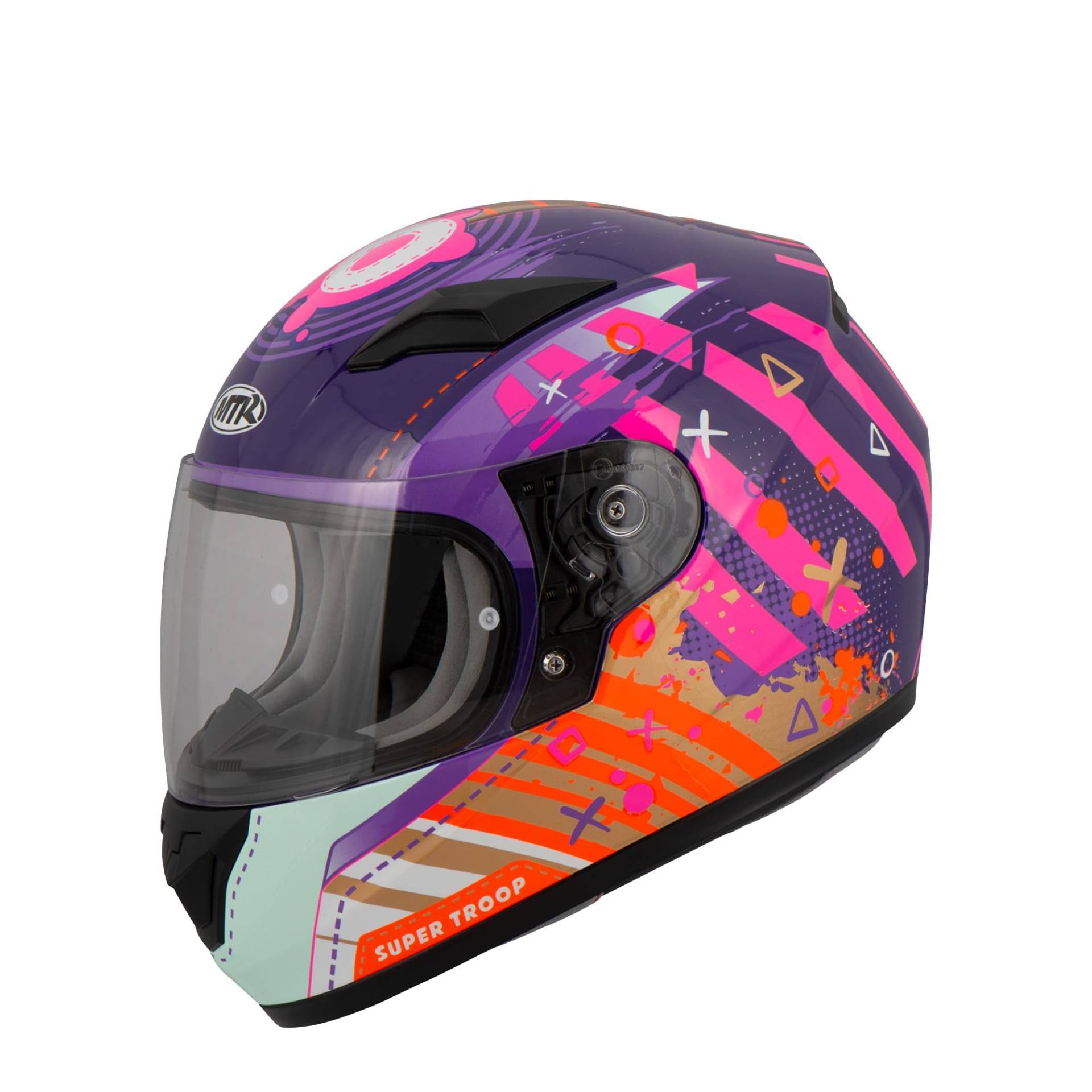 MTR S-12 Kids Evo Motorradhelm Kinder, Kinderhelm Motorrad ECE 22.06 Zertifiziert - Maximale Verkehrssicherheit, Robuster & Leiser Kinder Motorradhelm, Ratschenverschluss, Lila/Pink, YXL MTR S-12 Kids Evo Motorradhelm Kinder, Kinderhelm Motorrad ECE 22.06 Zertifiziert - Maximale Verkehrssicherheit, Robuster & Leiser Kinder Motorradhelm, Ratschenverschluss, Lila/Pink, YXL von MTR