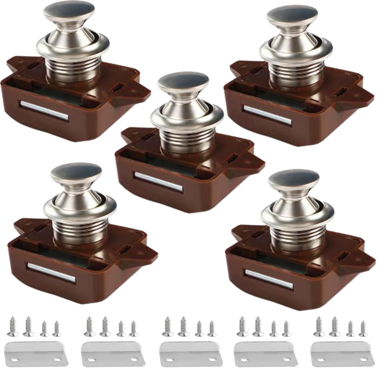 MTSmart Schlüssellos RV Schrankschlösser mit Groß Push Button, ABS RV Cabinet Catch Verriegelung für RV Wohnmobile Wohnmobil-Anhänger Wohnwagen Van Yachten Boote (Nickel 5 Stück) von MTSmart