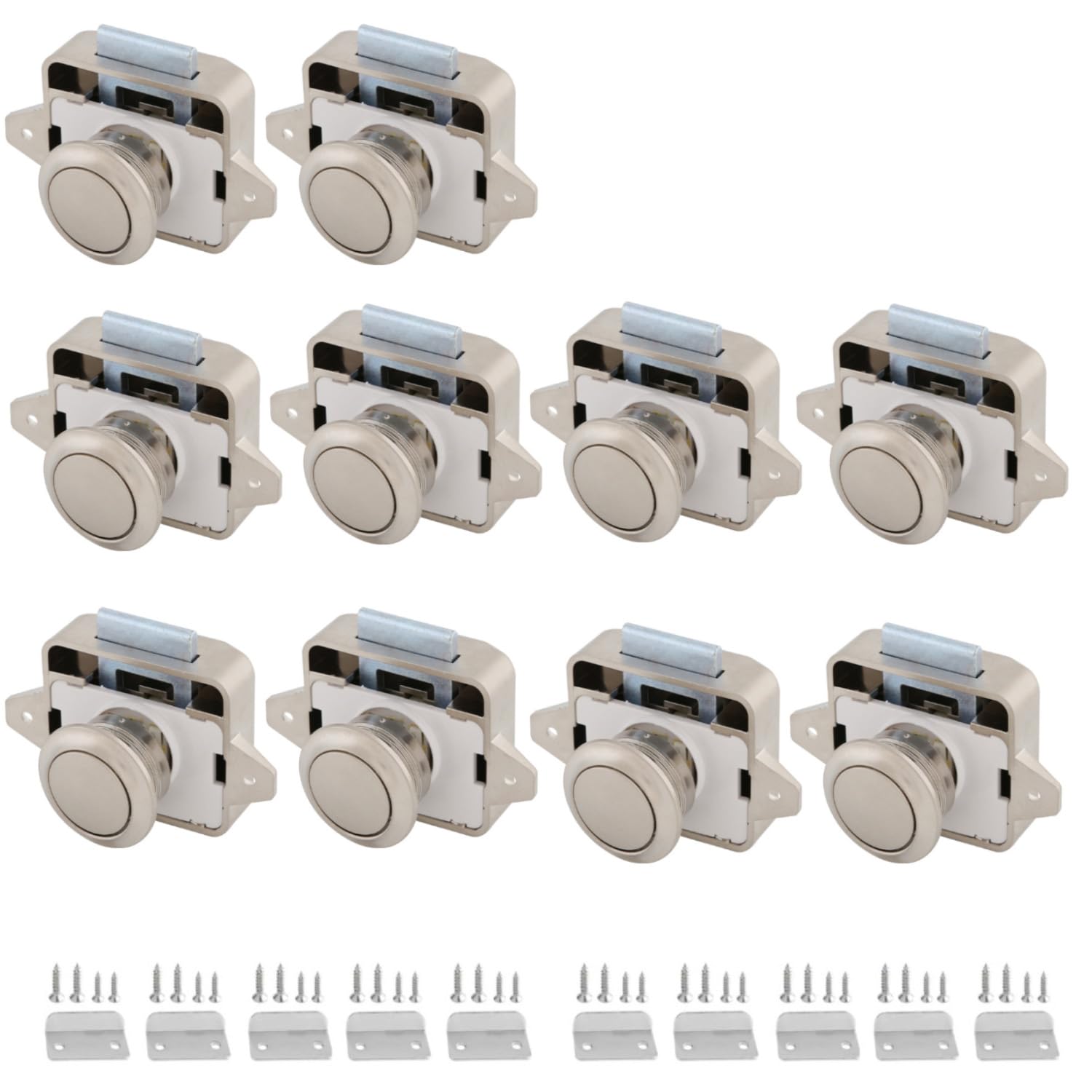 MTSmart Schlüssellos RV Schrankschlösser mit Groß Push Button, ABS RV Cabinet Catch Verriegelung für RV Wohnmobile Wohnmobil-Anhänger Wohnwagen Van Yachten Boote (Perlnickel 10 Stück) von MTSmart