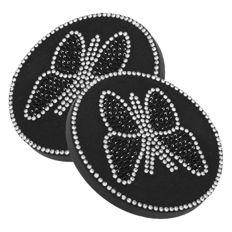 MUCKLILY 2 Stück Auto Tee Untersetzer Auto Dekoration Auto Innenraum zubehör Bling Auto Untersetzer Becherhalter Pad Runde Untersetzer für Getränke Cup -Untersetzer für Tisch PVC Black von MUCKLILY