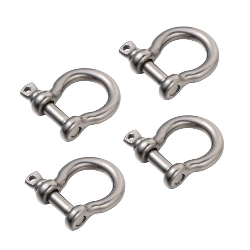MUCKLILY 4 Stück Bogenschnalle Schäkel Kleiderständer Schleppketten D-Ring Hochleistungskette in Hufeisenform Schwerlastklemme Winde Offroad-zubehör Silver Rostfreier Stahl von MUCKLILY