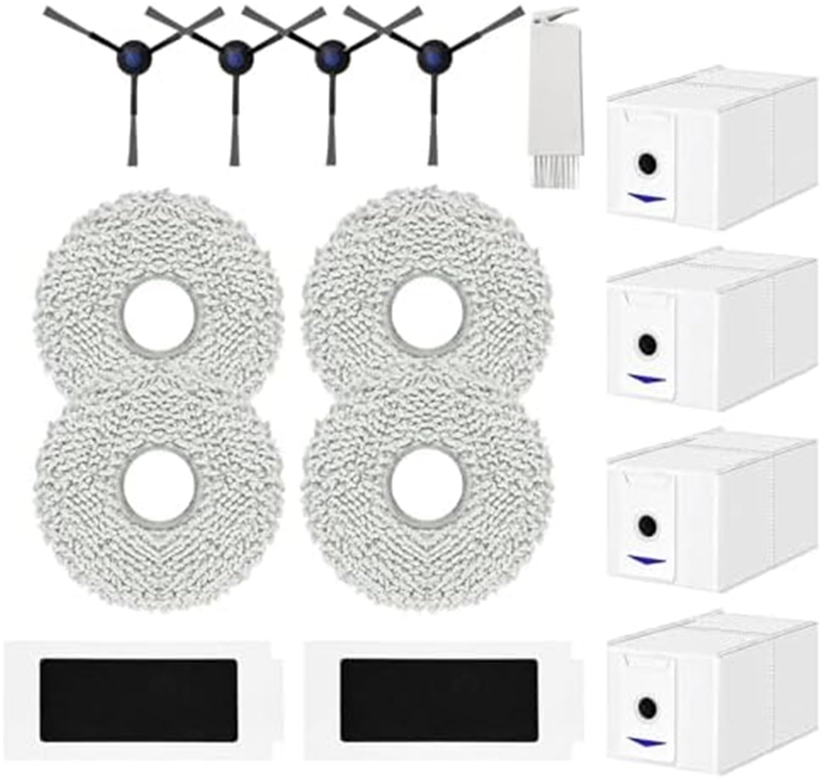 MUEOSI 15-teiliges Zubehörset als Ersatz for Ecovacs Deebot T30 Omni T30 PRO Omni Staubsauger, 4 Staubbeutel, 2 HEPA-Filter, 4 Wischpads, 4 Seitenbürsten, 1 Reinigungswerkzeug Staubsauger-Mopp-Pad von MUEOSI